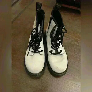 Dr Martens 1460 J Girls White Boots Size 3 Side Zip